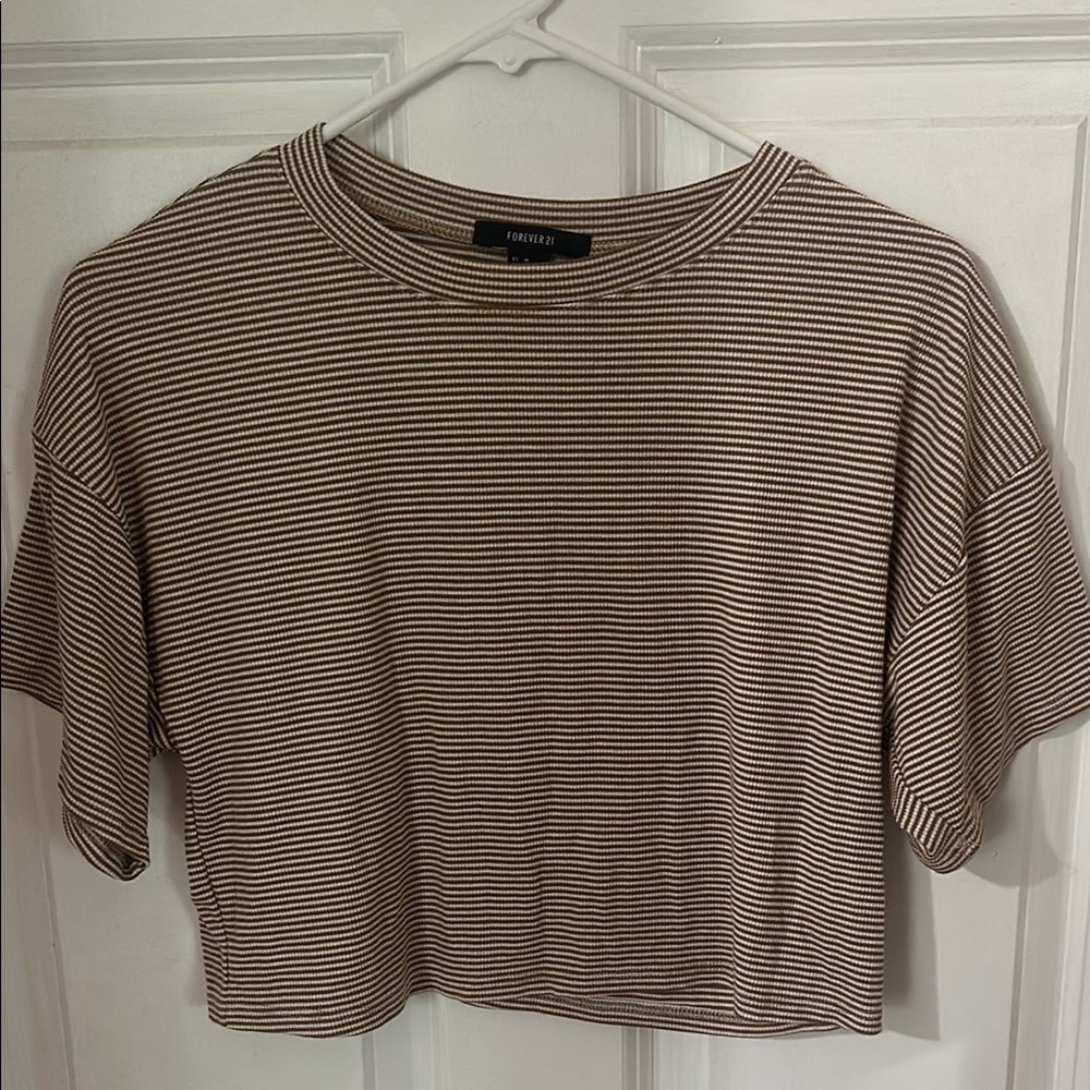 Forever 21 Tan and Brown Ribbed Crop T-Shirt